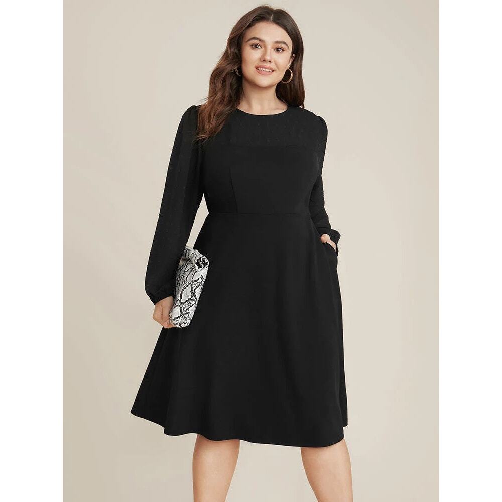 BloomChic Plus Size 3X 22-24 Black Long Sleeve with Pocket Midi Dress 2 tones